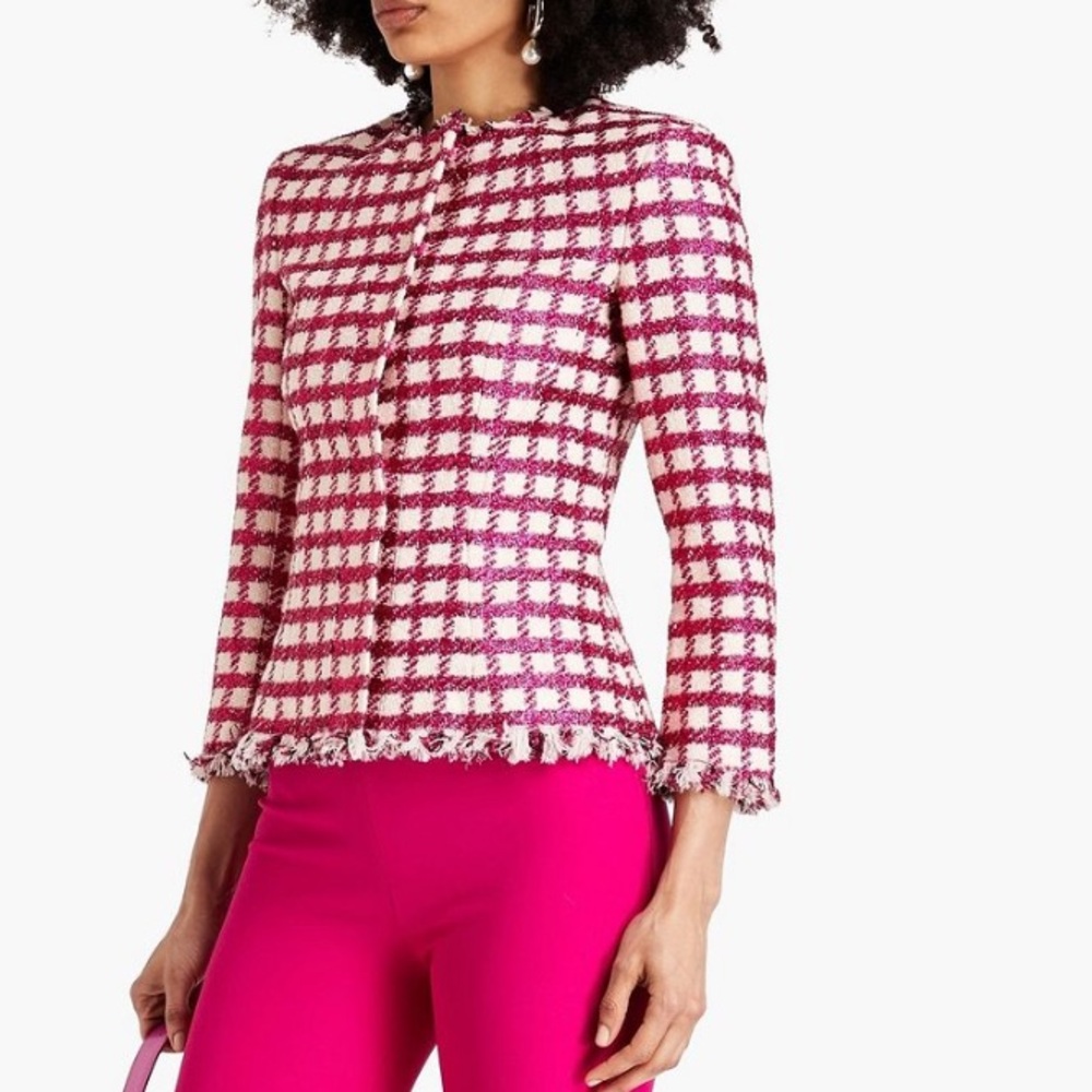 Oscar de la Renta metallic checked wool blend jacket